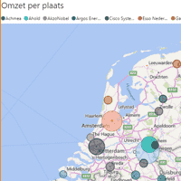 Power BI geographical map of revenue per city from XML Audit file (Dutch).
